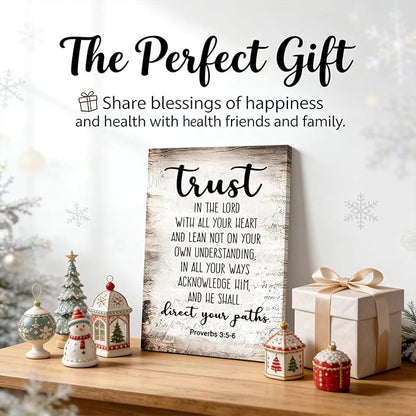Proverbs 3:5-6 Trust in the Lord with All Your Heart Canvas Wall Art Christian Bible Scripture Poster Print Artwork for Office Church Living Room Bedroom 24x36 in