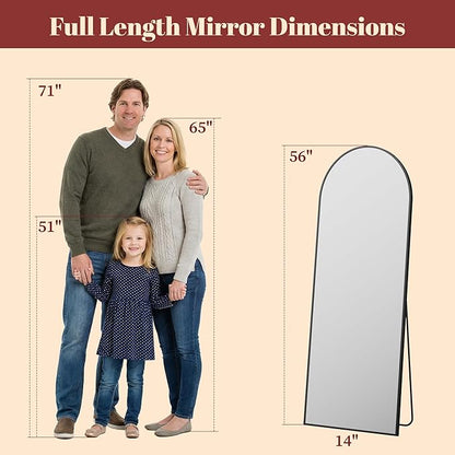Suidia 56"x14" Arched Full Length Mirror with Stand, Full Body Mirror with Aluminum Frame, Freestanding/Leaning/Wall-Mounted, Floor Mirrors for Bedroom, Living Room, Entryway, Dressing Room, Black