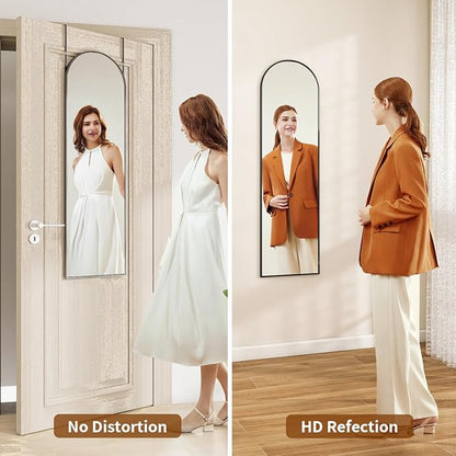 Door Mirror, Over The Door Arched Full Length Mirror, 48"x14" Hanging Mirrors for Bedroom, Living Room, Entryway, Dorm, Black