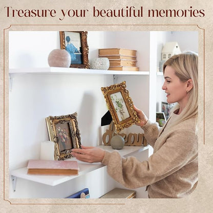 Wonderjune Vintage Picture Frames Set with Glass Front Antique Gold Gallery Wall Frame for 4x6, 5x7 Baroque for Home Decor Photography Props Gifts, Wall or Tabletop(7 Pcs,Rococo)