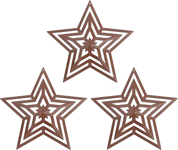 CVHOMEDECO. Primitives Rustic Antique Vintage Gifts Cut-Outs Metal Barn Star for Wall/Wreath/Door Decor, 8-Inch, Set of 3.(Brown)