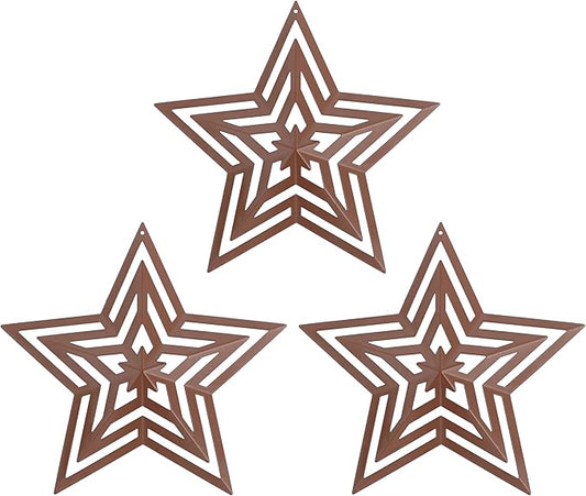 CVHOMEDECO. Primitives Rustic Antique Vintage Gifts Cut-Outs Metal Barn Star for Wall/Wreath/Door Decor, 8-Inch, Set of 3.(Brown)