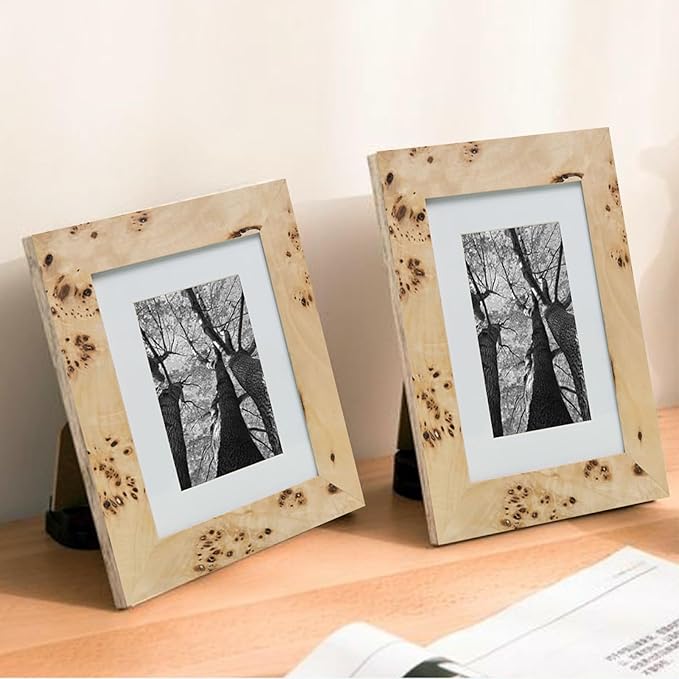 6 Pack Burlwood Wood Gallery Frames Set - Natural Finish Picture Frames for Family Photos - Elegant Wall or Tabletop Decor