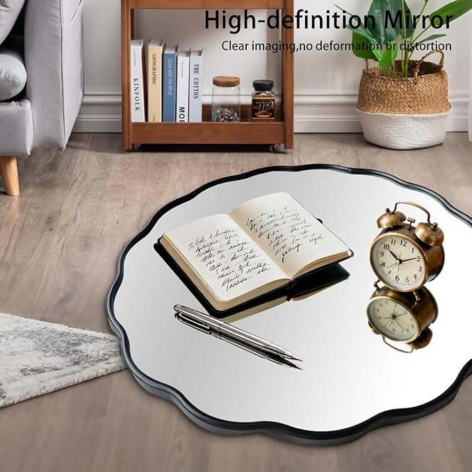 Black Round Wavy Mirror 30 Inch ，Circle Bathroom Vanity Mirror with Mental Frame Modern Decorative Wall Mirror for Living Room Hallway
