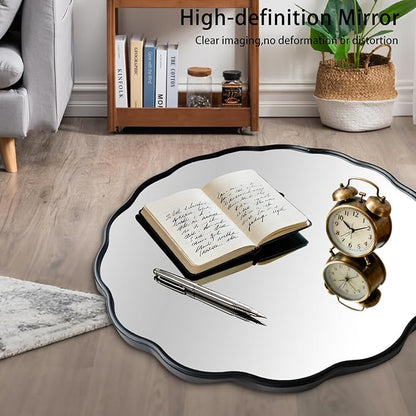 Black Round Wavy Mirror 30 Inch ，Circle Bathroom Vanity Mirror with Mental Frame Modern Decorative Wall Mirror for Living Room Hallway