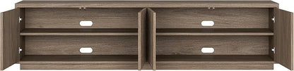 Henn&Hart Fluted TV Stand for TVs up to 85" with 2 Concealed Ribbed Storage Cabinets and Adjustable Shelves for Living Room, Family Room, or Office, Weathered Gray