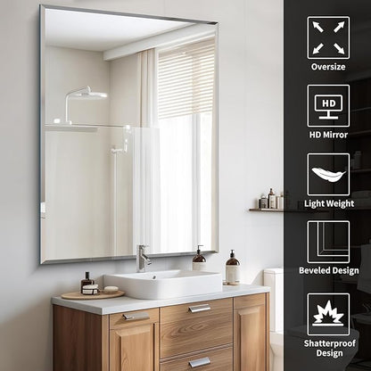 CILIBER Beveled Bathroom Mirror, 36x48 Large Bathroom Mirrors for Over Sink, 3mm Tempered Glass Beveled Frameless Vanity Mirror for Bathroom, Bedroom, Living Room and Entryway