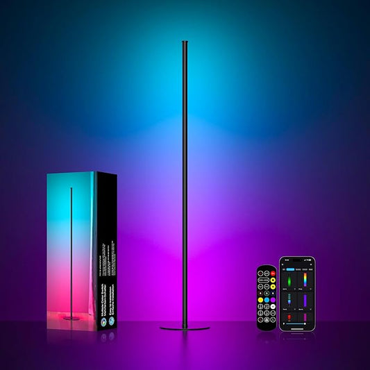 Eastfine Corner Floor Lamp 70", Upgraded RGB LED with Remote Control, App Control with 16 Million Colors and Dynamic Modes, Music Sync Timing, Ambient Lighting for TV Living Room Bedroom Gaming