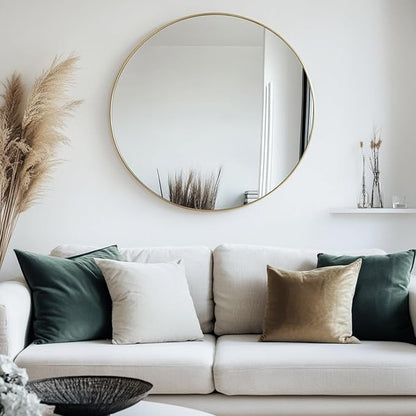 Oruii Gold Round Mirror 30 inch, Large Golden Circle Mirror Metal Frame, Large Brass Circular Mirrors for Living Room, Dining Room, Entryway, Hallway, Foyer, Bathroom, Wall