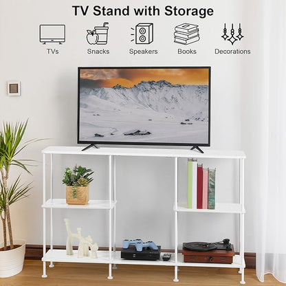 TV Stand for 50 Inch TV, White TV Stands for Living Room, 3 Tier Tall Entertainment Center with Storage Shelves, Narrow Console Table for Bedroom, Wood Media Stand TV Cabinet for Small Spaces, White