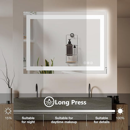 DUMOS 32.1"x40.1" LED Bathroom Mirror, Smart Anti-Fog Bathroom Vanity Mirror with Front Light & Backlit, 3 Color Temperatures, Dimmable, Memory Function