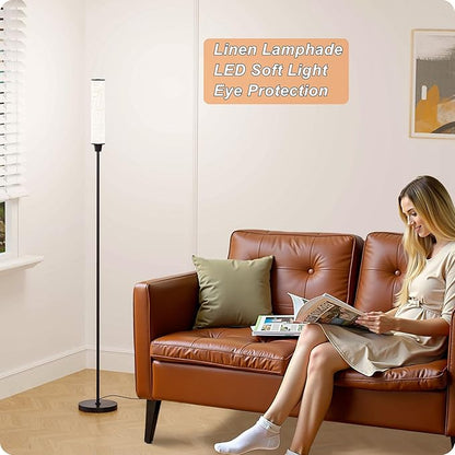 Nukanu Floor Lamp with Remote Control, Floor Lamps for Living Room/Bedroom/Office, Stepless Adjustable 3000K-6000K Colors and 10-100% Brightness,Standing Light with Foot Switch (Black+Beige Linen)