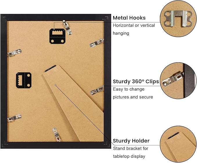 YESKAY 8x10 Picture Frame Set of 9, Display Pictures 5x7 with Mat or 8 x 10 Without Mat, Multi Photo Frames for Wall Mounting or Table Top Display, Black