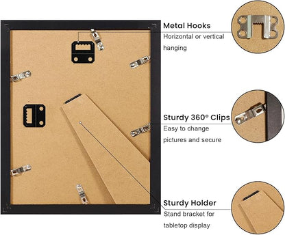 YESKAY 8x10 Picture Frame Set of 9, Display Pictures 5x7 with Mat or 8 x 10 Without Mat, Multi Photo Frames for Wall Mounting or Table Top Display, Black