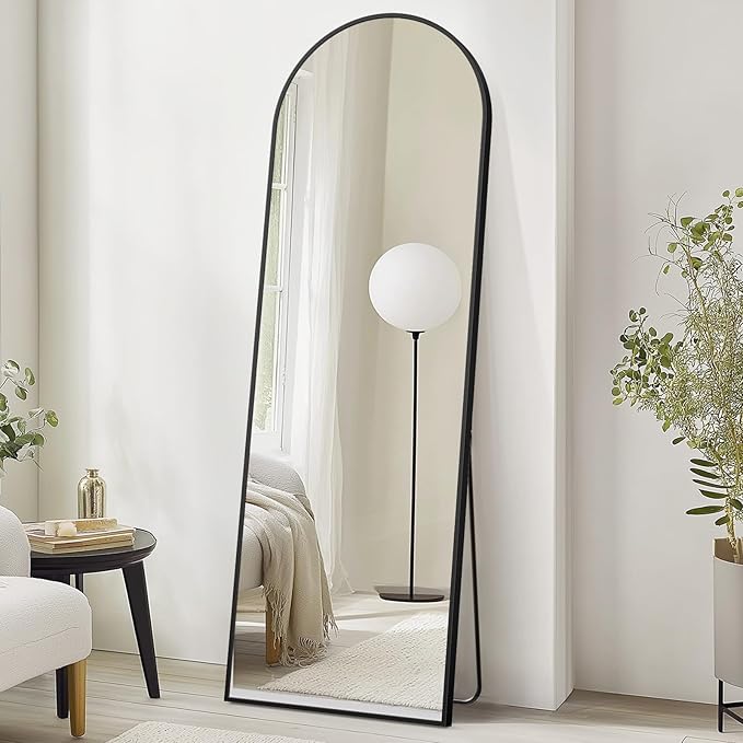 Sweetcrispy 71"x26" Arched Full Length Mirror, Full Body Mirror with Aluminum Alloy Thin Frame, Leaning or Standing, Suitable for Bedroom, Livingroom, Cloakroom, Black