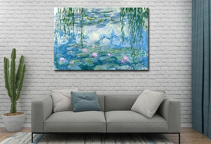 Claude Monet Canvas Wall Art - Water Lilies Classic Artwork Picture Print with Framed Painting for Home Office Wall Decor-32 x48