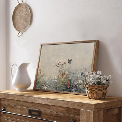 Uniro Vintage Wall Art Prints for Home Decor, Farmhouse Spring Wildflower Landscape Wall Decor, Rustic Country Bird and Butterfly in Flower Field Canvas Prints, Vintage Botanical Oil Painting Vintage Art Pictures for Bedroom Bathroom Decor( 8" x 10"-UN...