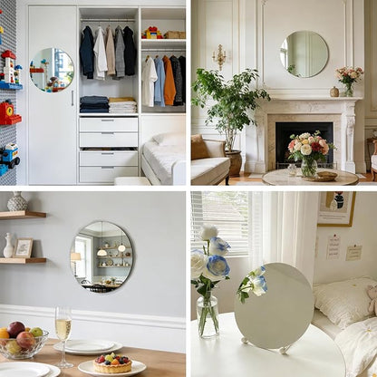 10 inch Glass Round Mirror Circle Wall Mounted for Bathroom, Living Room, Home Decor, Small Round Mirror Plate Trays for Wedding Table Centerpieces