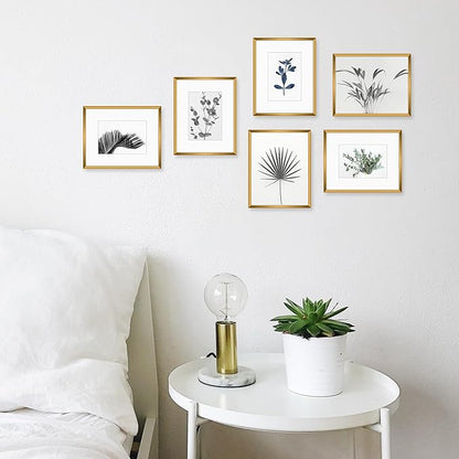 Golden State Art, Gallery Wall Frame Set of 6 - Bronze 8x10 Aluminum Photo Frames with Mat for 5x7 Pictures - 8 x 10 inch Metal Frame with Real Glass Cover - Elegant Home or Office Decor