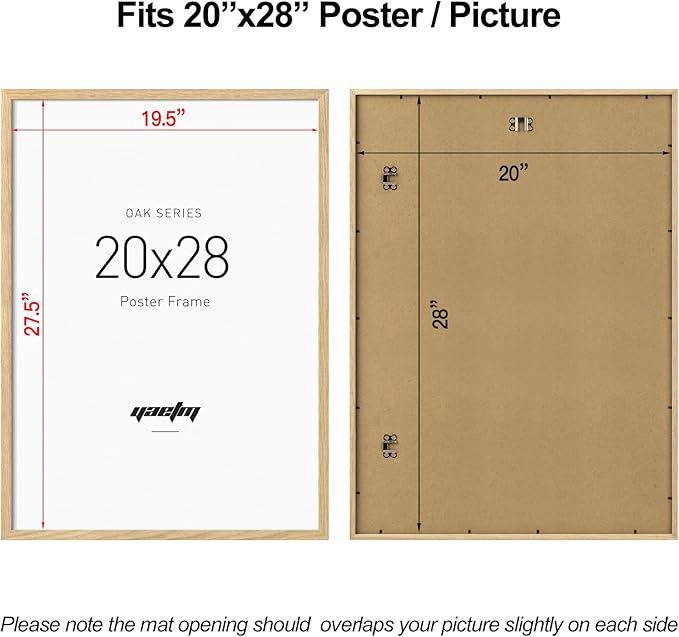 Yaetm Minimalist 20x28 Oak Wood Frame for Poster, Natural Solid Wood 20x28 Picture Frame Set of 3, Lightweight, Wall Decor for Office, Gallery & Home (3 Pack, Oak)