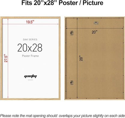 Yaetm Minimalist 20x28 Oak Wood Frame for Poster, Natural Solid Wood 20x28 Picture Frame Set of 3, Lightweight, Wall Decor for Office, Gallery & Home (3 Pack, Oak)