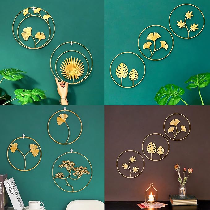 Goodangie00 2Pcs Metal Gold Maple Leaf Wall Art - 9.5" Handmade 3D Botanical Modern Tropical Silhouette Hanging Sculptures for Living Room Bathroom Bedroom Office, Boho Decor Gift