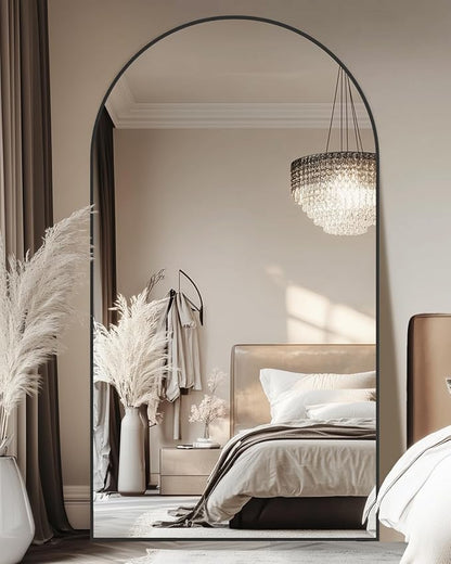 41"×81" Arched Full Length Floor Mirror, Standing Mirror with Aluminum Frame, Large Body Mirror of Free Standing/Wall Mount/Leaning for Bedroom, Living Room, Dressing Room, Black