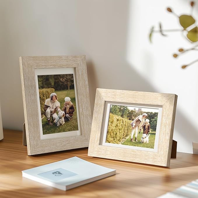 Momentworth 4x6 Picture Frame with Mat for 3.5x5, Natural Wood Grain Gallery Wall Picture Frames for Tabletop or Wall Mounting(4 Pack, Natural)