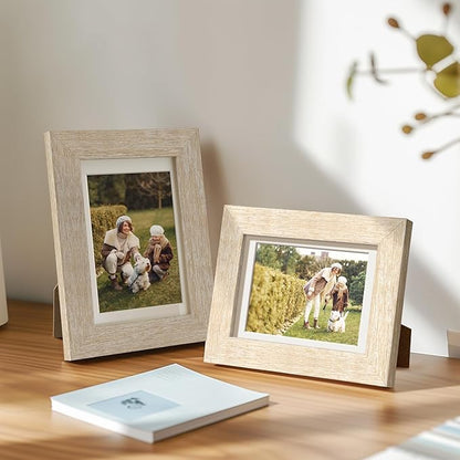Momentworth 4x6 Picture Frame with Mat for 3.5x5, Natural Wood Grain Gallery Wall Picture Frames for Tabletop or Wall Mounting(4 Pack, Natural)