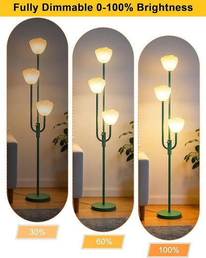 Lightdot 66IN Flower Floor Lamp 3-Lights Vintage Floor Lamps with Bulbs Included for Wedding Party Modern Dimmable Green Standing Tall Lamp with 5Lbs Heavy Base for Living Room/Bedroom/Home Decor