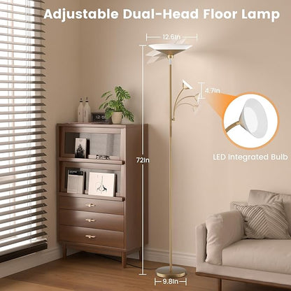 SIBRILLE Gold Torchiere Floor Lamp - 2 Way LED Standing Lamp with Reading Light, Dimmable 72'' Tall Lamp with Remote Color Changing, 34W Mordern Uplighter for Living Room Bedroom Office