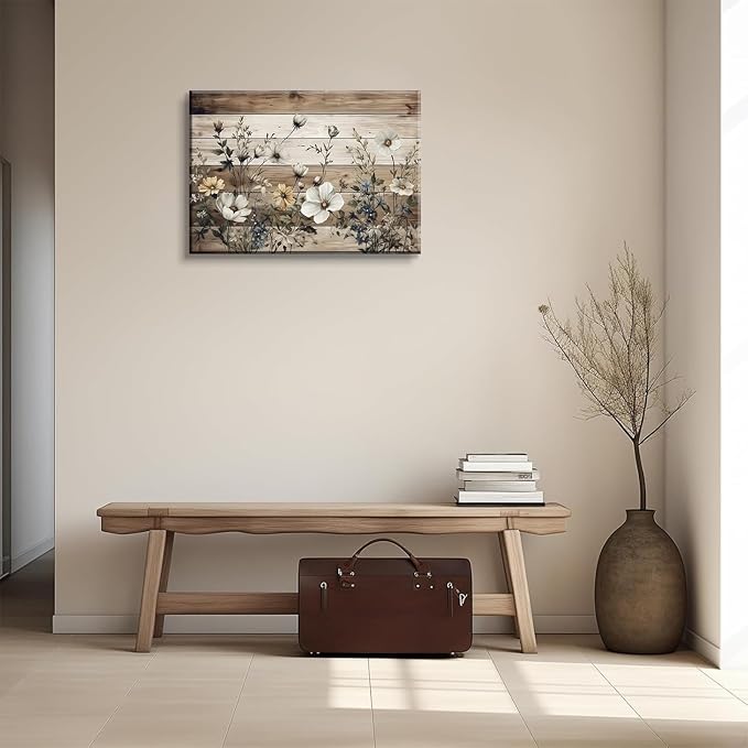 EGMAVQZY Vintage Floral Wall Art Rustic Flowers Wall Decor Farmhouse Canvas Poster Picture for Home Wall Decor, Living Room and Bedroom Decor 12x16 Inch Ready to Hang