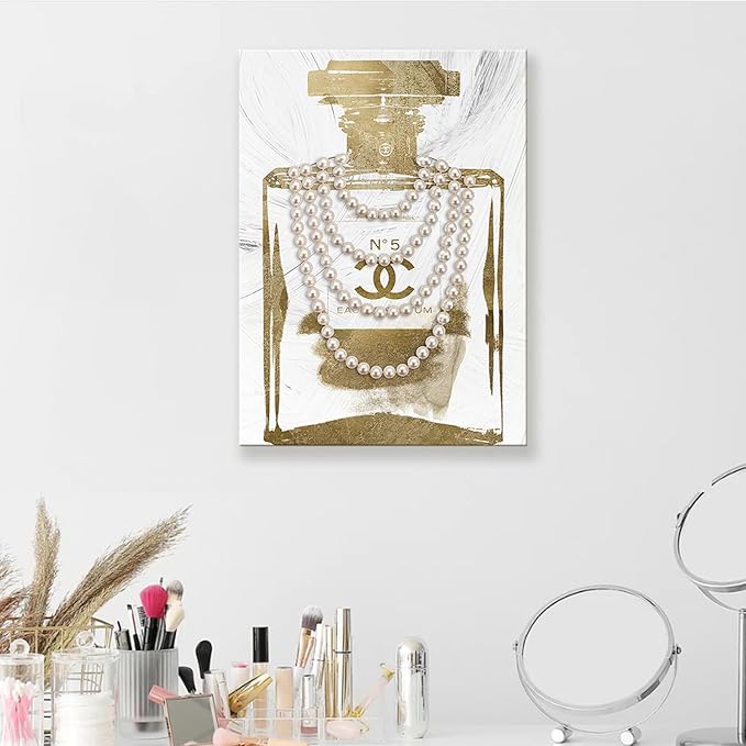 Fashion Glam Canvas Wall Art Vintage Perfume Bottle Picture Modern Luxury Posters Print for Bedroom Make up Room Home Decor 12"x16"