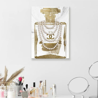 Fashion Glam Canvas Wall Art Vintage Perfume Bottle Picture Modern Luxury Posters Print for Bedroom Make up Room Home Decor 12"x16"