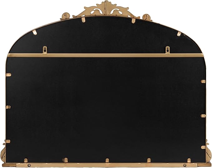 Kate and Laurel Arendahl Traditional Vintage Arch Mirror with Shelf, 33 x 26, Gold, Baroque Antique Arched Wall Mirror with Functional Shelf for Use as Vanity Bathroom Mirror or Cute Nursery Mirror