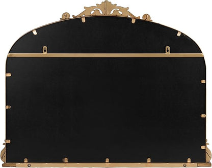 Kate and Laurel Arendahl Traditional Vintage Arch Mirror with Shelf, 33 x 26, Gold, Baroque Antique Arched Wall Mirror with Functional Shelf for Use as Vanity Bathroom Mirror or Cute Nursery Mirror