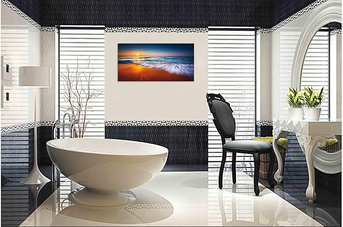 TutuBeer 1 Panel Ocean Pictures Beach Pictures Beautiful Sunrise over the Sea Picture Print on Canvas Wall Decor Beach Picture Ocean Wall Art Stretched and Framed 12x24 inch