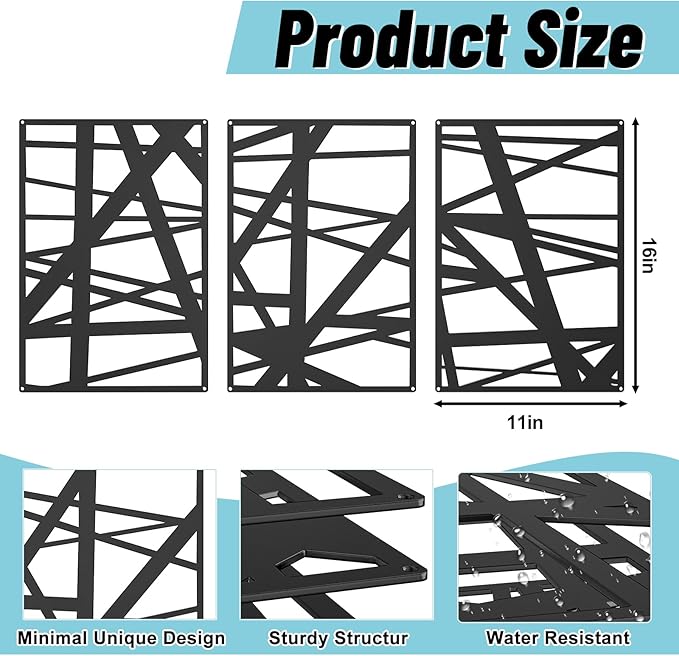 DAYSUP 3 Pieces Black Abstract Metal Wall Art, Minimalist Décor Single Line Art Wall Décor, 3D Textured Metal Wall Sculptures for Living Room Home Decor Bedroom Bathroom Study (16 × 11 inch)