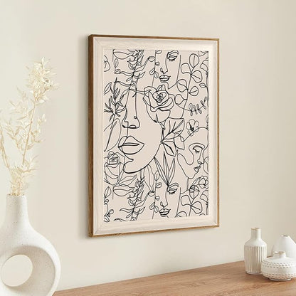 ASTRDECOR Abstract Framed Wall Art, Minimalist Boho Art Prints Women Portrait Line Art Wall Decor, Mid Century Wall Prints, Boho Wall Art Canvas for Living Room, Bedroom - 20''x30''