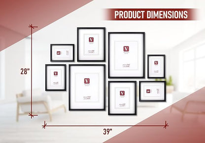 8 Piece Shadow Box Style Gallery Wall Frame Set – Deep Photo Frame Set with Mat for 8x10, 5x7 and 4x6 - Multiple Sizes Picture Frame Set for Wall Collage – Assorted Picture Frames for Wall (Black)