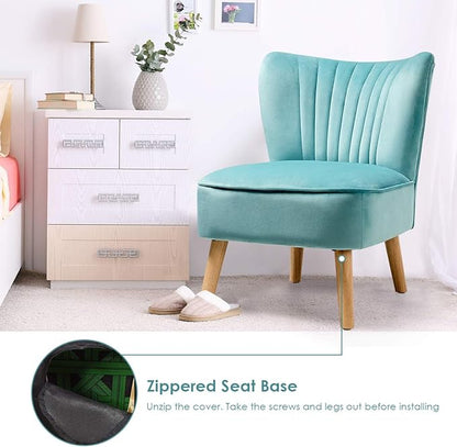 Giantex Velvet Accent Chair, Upholstered Modern Sofa Chair w/Wood Legs, Thickly Padded, Small Armless Wingback Club Chairs for Living Room Bedroom Furniture