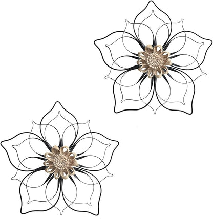 Remenna Metal Flowers Wall Decor, Metal Rustic Wall Art Decoration Farmhouse Wall Decorations Multiple Floral Hanging Decor for Bathroom Living Room Home Office Garden Kitchen (Black -2)