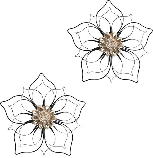 Remenna Metal Flowers Wall Decor, Metal Rustic Wall Art Decoration Farmhouse Wall Decorations Multiple Floral Hanging Decor for Bathroom Living Room Home Office Garden Kitchen (Black -2)