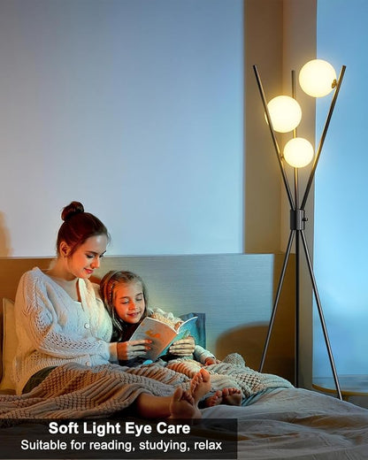Lightdot 60IN Dimmable Black Tripod Floor Lamp Mid Century Standing Lamps with 3Pcs 3000K Bulbs Included Eye Care&Stable Base Modern Tall Lamp for Living Room/Sofa Beside/Corner Decor