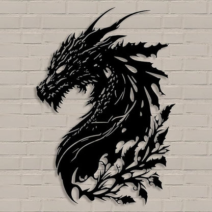 Benziso Dragon Metal Wall Art Medieval Decor Fantasy Decorations for Living Room Bedroom Office Man Cave Decor for Men Dragon Lover's Gifts (14.2 In X 11.4 In Black