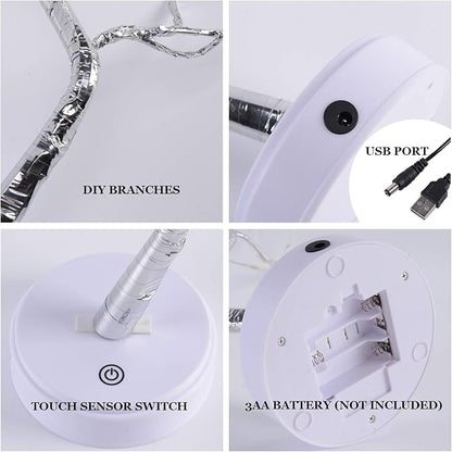 PXBNIUYA 108 LED Sparkly Fairy Tree Lamp, Warm White, Remote Control, USB/Battery, 8 Modes, DIY Bonsai Decor, Festival Decoration Light