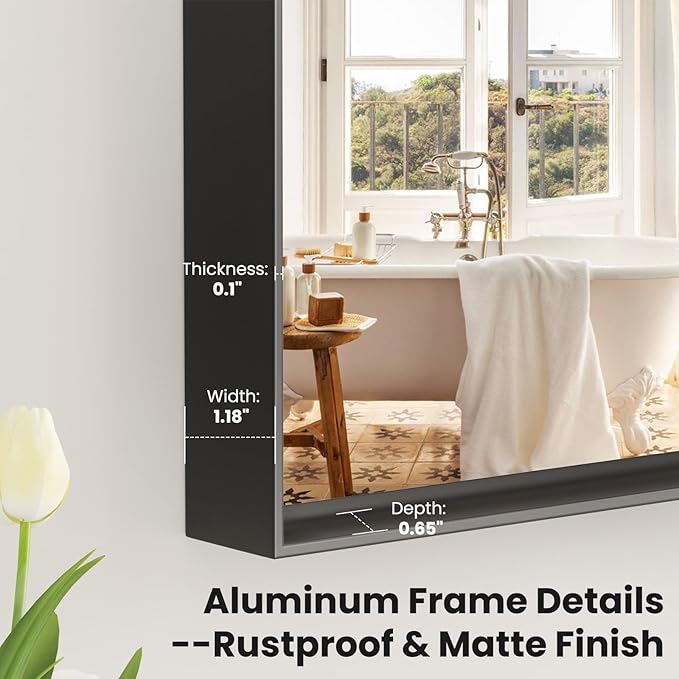 LOAAO Black Bathroom Mirror 40"X36" for Wall, Rectangle Bathroom Vanity Mirror, Tempered Glass, Hangs Vertically or Horizontally, Easy to Install, Modern Design