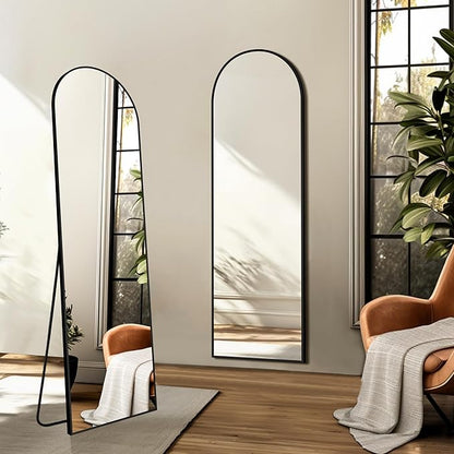 TRAHOME Arched Full Length Mirror, 56"x15" Standing Body Mirror for Wall, with Aluminum Alloy Frame for Bedroom, Living Room, Dressing Room(Black)
