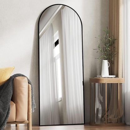 Degfig Arched Full Length Mirror, 64"x21" Floor Standing Mirror with Stand for Living Room, Bedroom, Entryway, Black