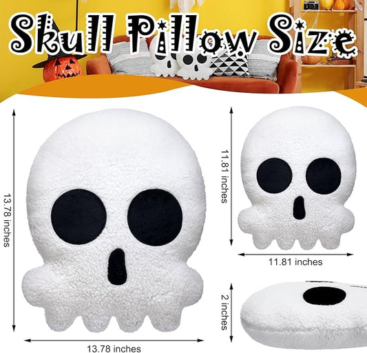Wonderjune 2 Pcs Skull Skeleton Pillows Decorative Skull Throw Pillows for Sofa Bed Couch Stuffed Gothic Party Outdoor Home Decorations Christmas Halloween Skeleton Decor Cushion (14 Inch and 12 Inch)